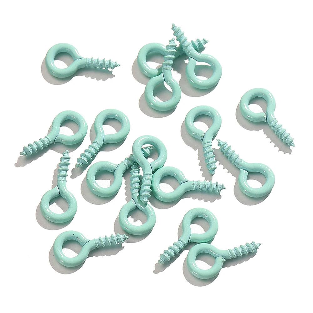 Ganchos con ojal de tornillo mini en acero inoxidable azul verde para bisutería, 100 piezas 10x5mm