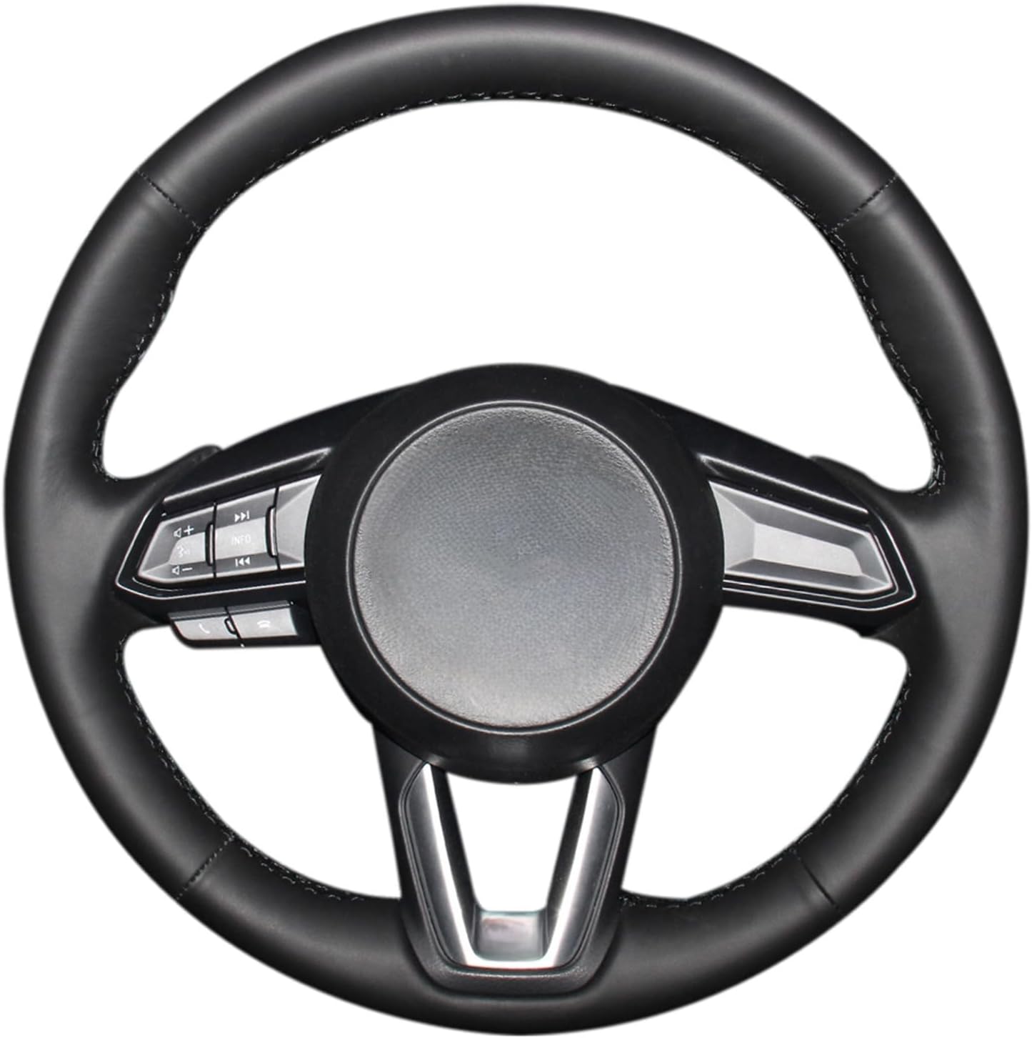 MEWANT Hand-Stitched Black Genuine Leather Steering Wheel Cover Wrap for Mazda 3 2017-2018 / Mazda 6 2017-2018 CX-3 2018-2019 CX-5 2017-2019 CX-9 2016-2019 for Toyota Yaris 2019