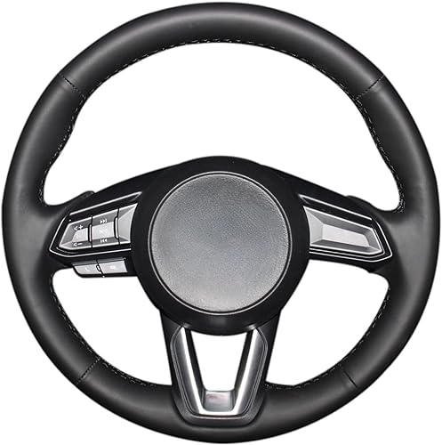 MEWANT Funda de volante de piel auténtica negra cosida a mano para Mazda 3 2017-2018Mazda 6 2017-2018 CX-3 2018-2019 CX-5 2017-2019 CX-9 2016-2019