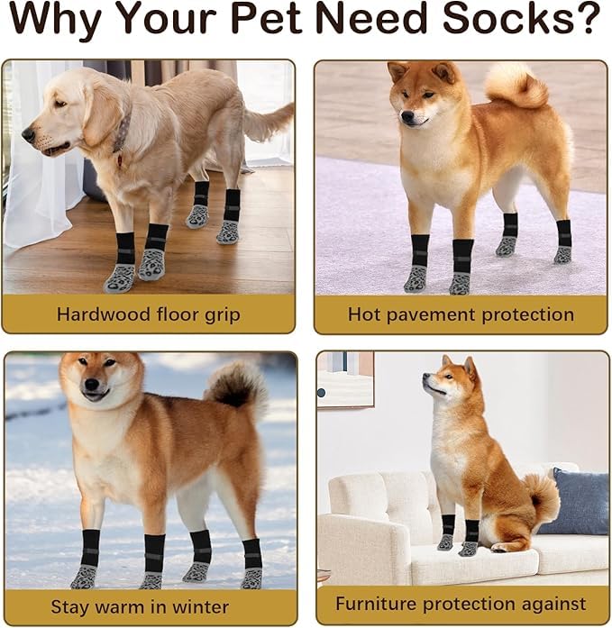 Image of KUTKUT 4Pcs Dog Socks to Prevent Licking Paws, Dog Socks for Hardwood Floors Anti Slip for Traction Control,Dog Grippy Socks for Senior Dog Small Medium Large Dogs on Tile Floors(SIZE:XL, L*W:20*8cm)