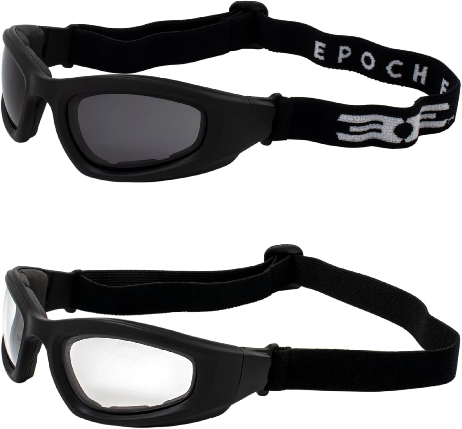 Epoch Eyewear Motorcycle Goggles Padded Riding Goggles 2 Pair Black Frame Smoke and Clear Lens