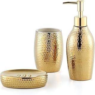 Gold Bathroom Accessory Set - 3 Piece Decorative Ceramic Bathroom Access...