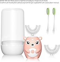 Vista 7 de Cepillos de dientes eléctricos para niños, en forma de U, cepillo de dientes automático sónico con 4 cabezales de cepillo, seis modos de limpieza