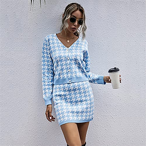 Womens Knit Trui Jurk 2 Stuks Lange Mouw Gesp Crop Top Mini Bodycon Kokerrok Pak Sets - Image 6