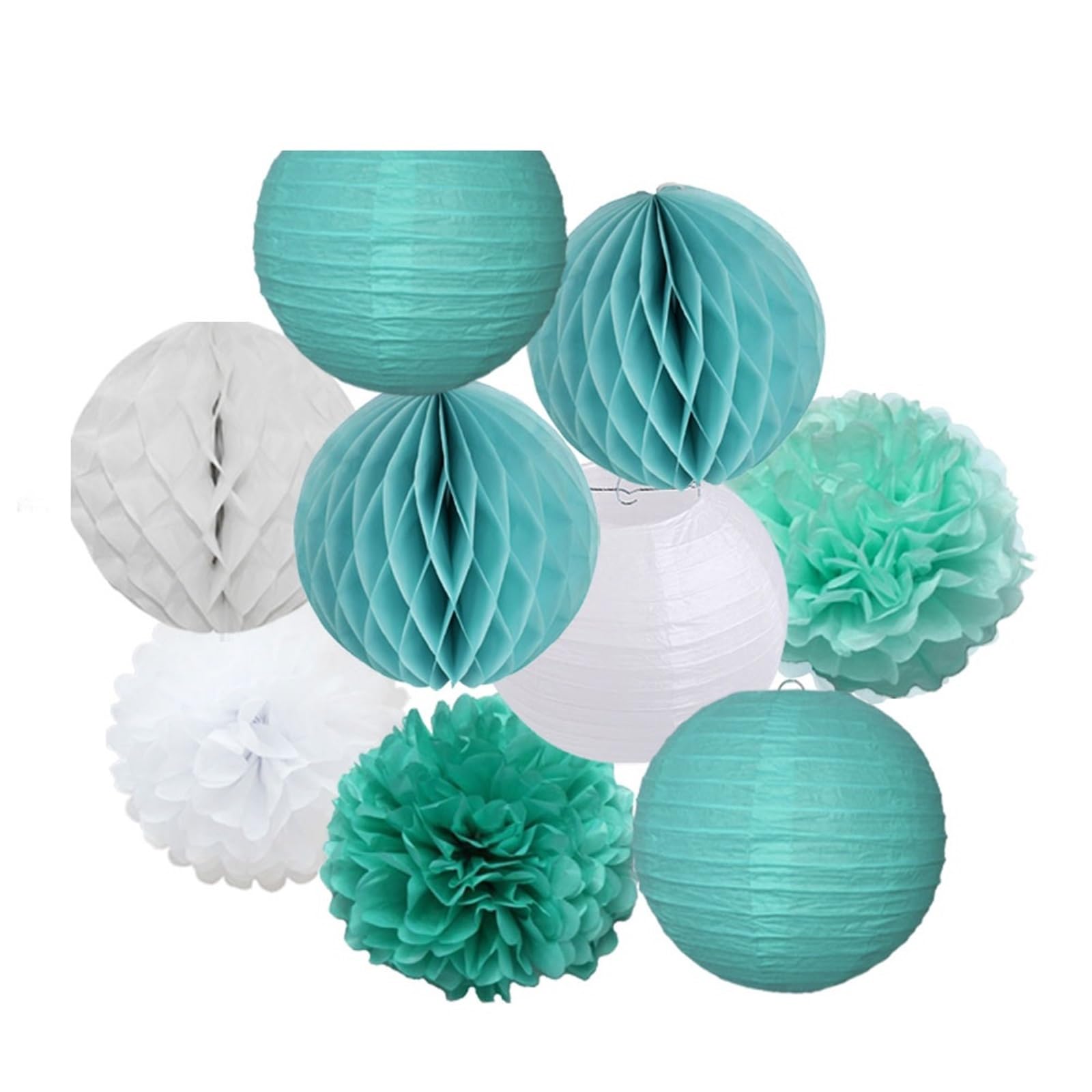 Paper Lanterns Wedding Party Favor Hanging Round Paper Lantern 6" 8" 10" 12" Baptism Birthday Holiday Decor(Mint White Set,8inch(20cm))