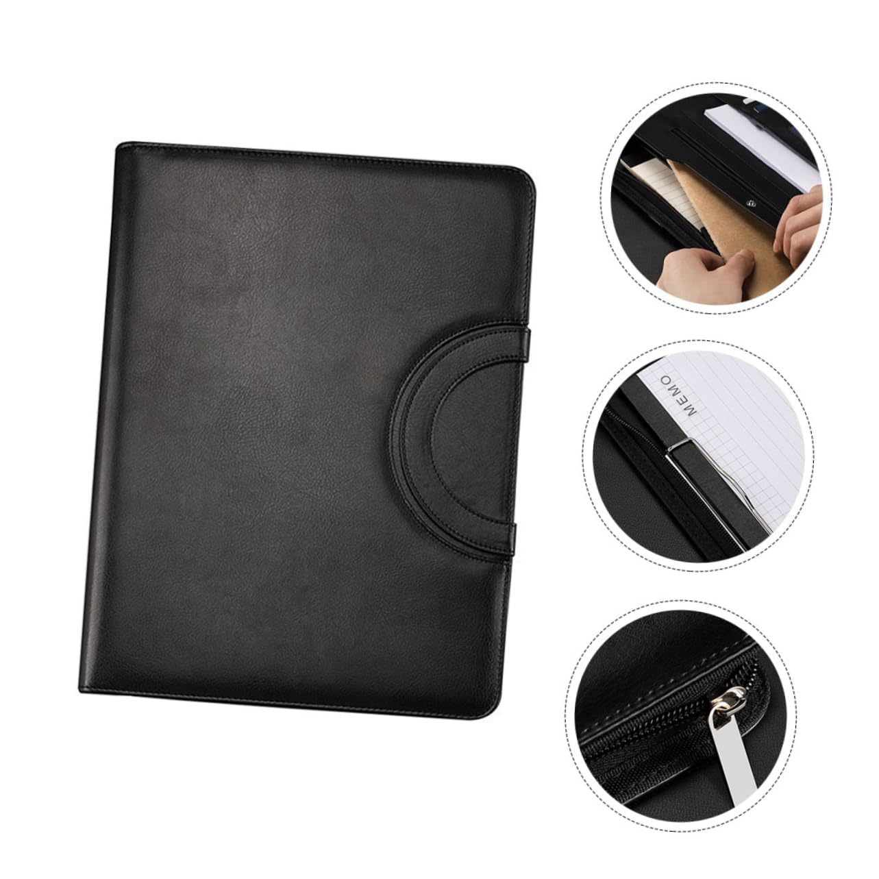 SEWACC Carpeta de Portafolios de Negocios Negra con Cremallera | A4, con Cuaderno de Notas Incluido, Varios Compartimentos, Estilo Elegante y Ligero para Llevar