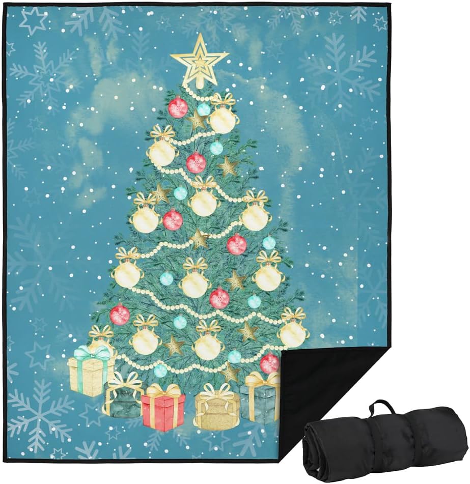 LOGOVISION Christmas Tree Picnic Outdoor Blanket, 50"x60" Foldable Blanket for Picnic, Beach, Camping, Park, Tailgate