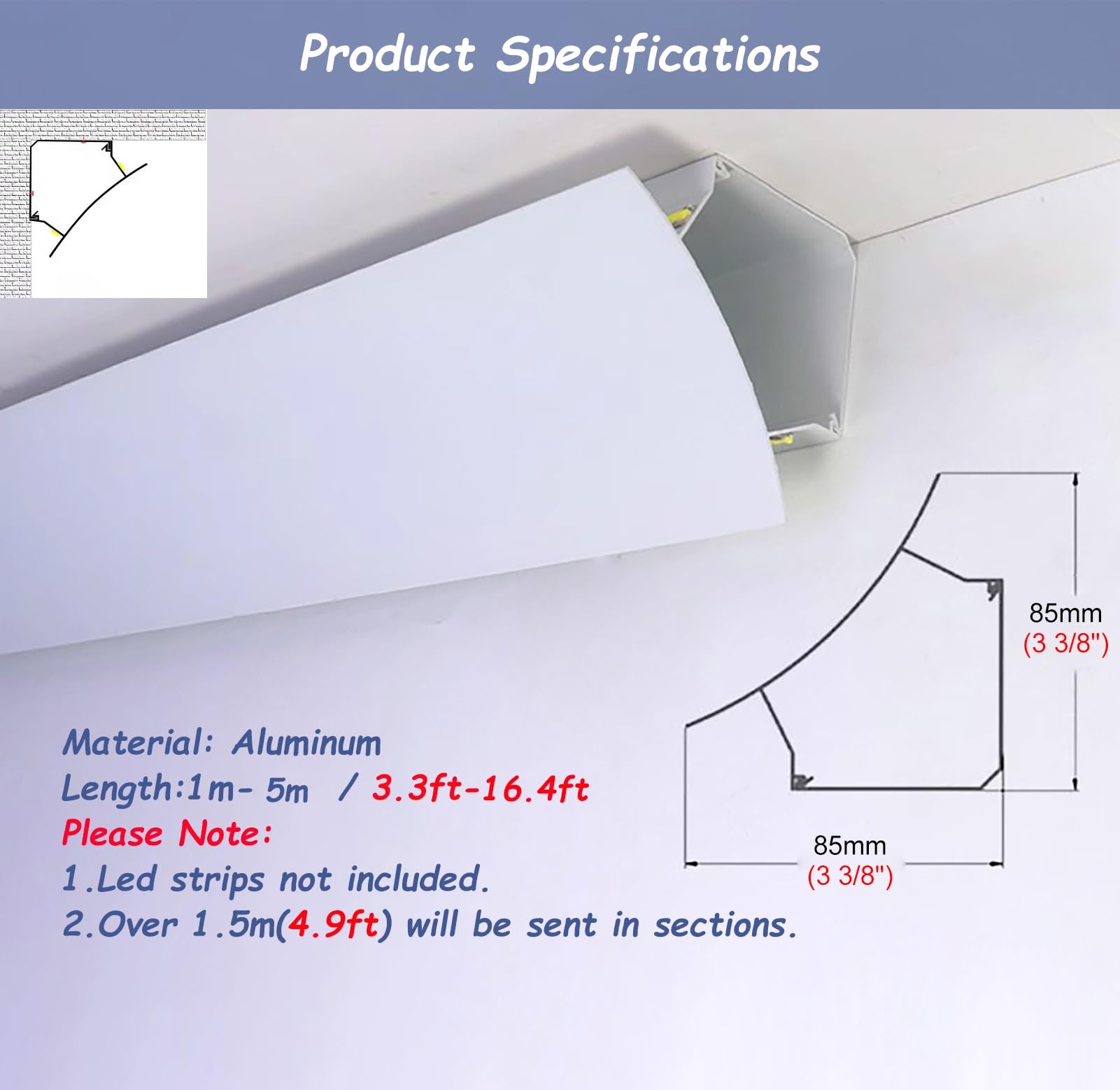 Profili per Strisce LED Canale LED per Modanatura a Corona per Strisce LED, Profilo in Alluminio per Illuminazione a Soffitto, Diffusore Flessibile per Luce LED con Copertura(3.2m/10.5ft)