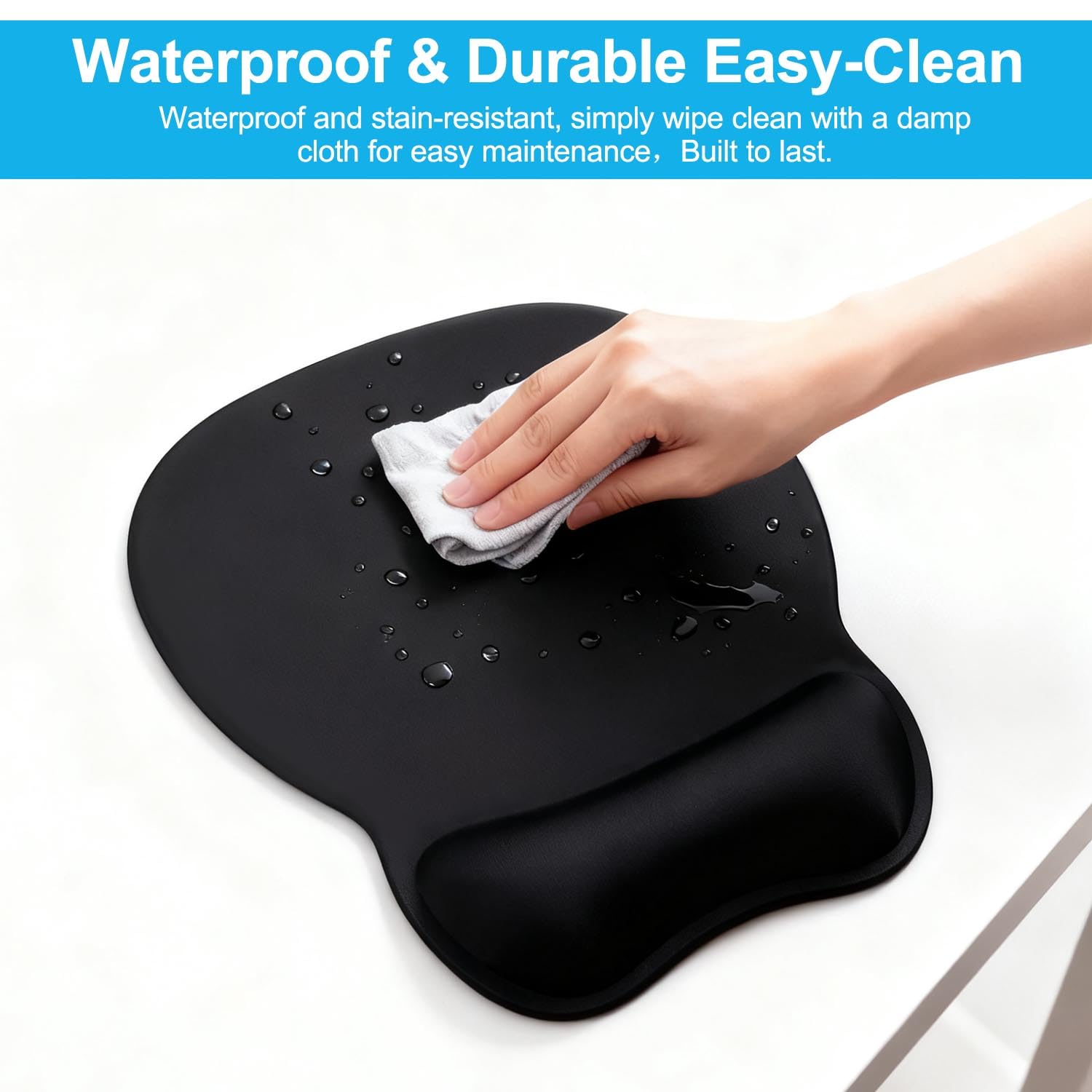 Tappetino Mouse Ergonomico con Poggiapolsi, Cuscino in Gel Schiuma a Memoria & Base Antiscivolo, Tappeto Mouse Grande Impermeabile per Ufficio e Gaming, 24x20.5cm, Tappetino Scrivania Nero