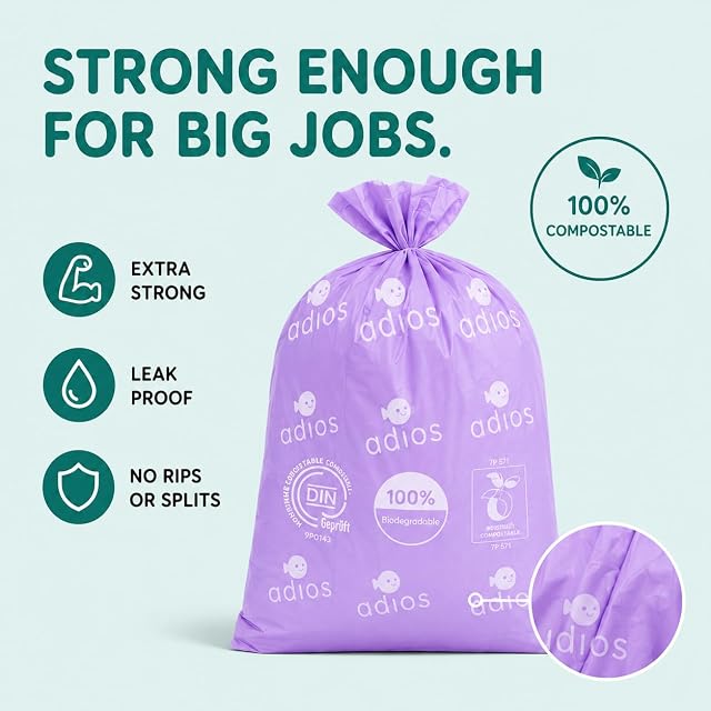Foto 3 de 8 de Adios - Bolsas compostables para excrementos de perro, 120 unidades (8 rollos), colores arcoíris, extra…