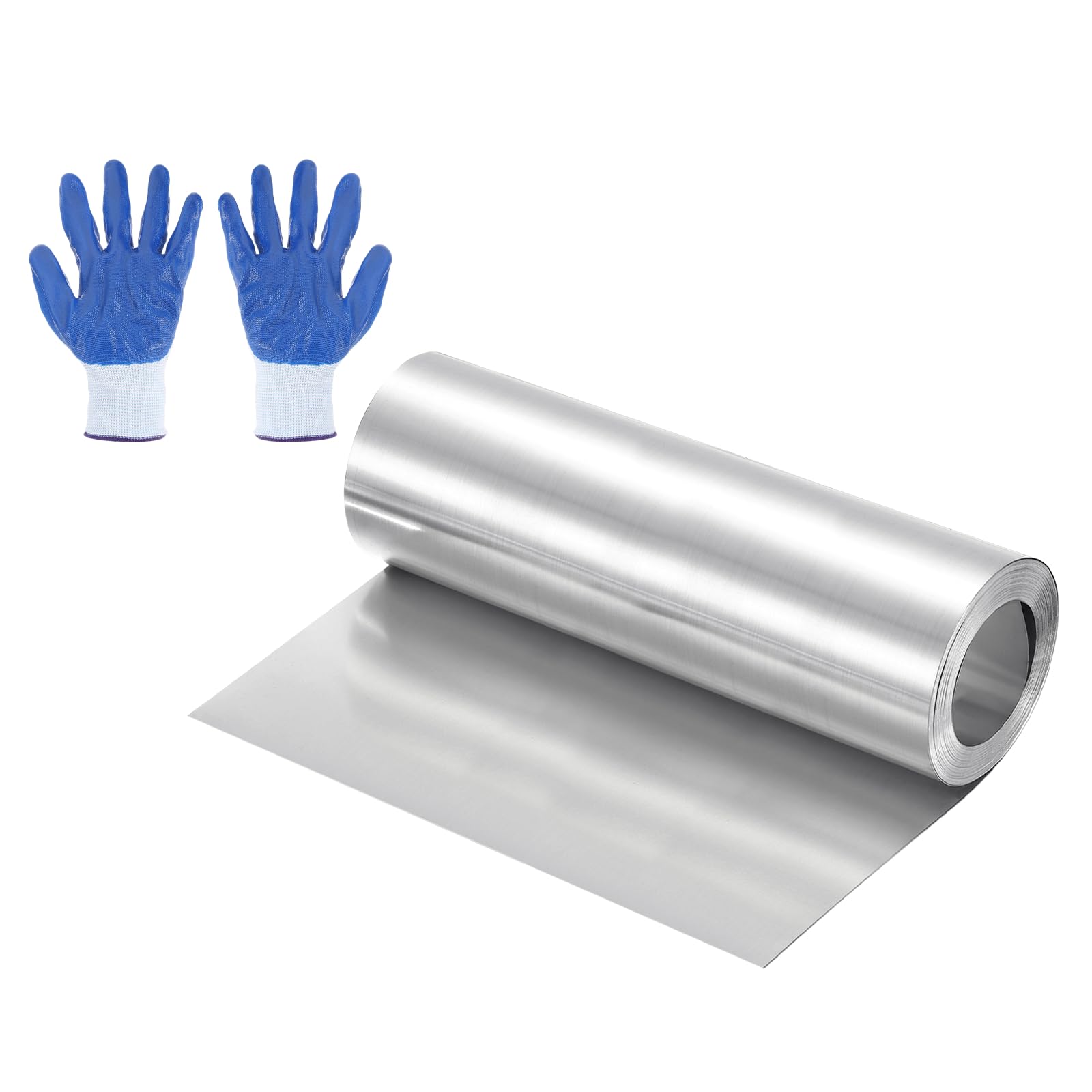 sourcing map 118" x 6" Aluminum Flashing Roll, 1060 Aluminum Roof Panels 0.4mm Thickness Metal Roofing Strip with Nitrile Gloves for DIY Roofing Repair, Craft Metal Sheet, Silver — image 1