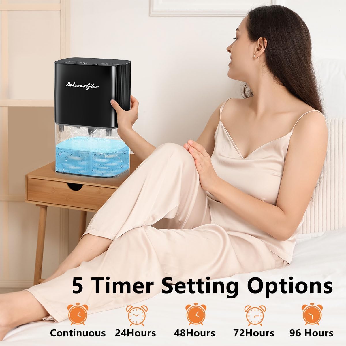 Dehumidifier 63OZ 1800ML Small Dehumidifier for Home Safety Dehumidification 5 Timers 3 Setting Modes Auto Shut Off Protection Adjustable 10 Color Lights Low Noise For Bedroom Bathroom 230 Ft²