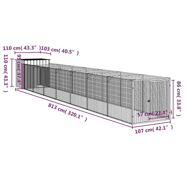 Foto 3 de 7 de vidaXL Caseta Perros con Corral Acero galvanizado Gris 110x813x110 cm