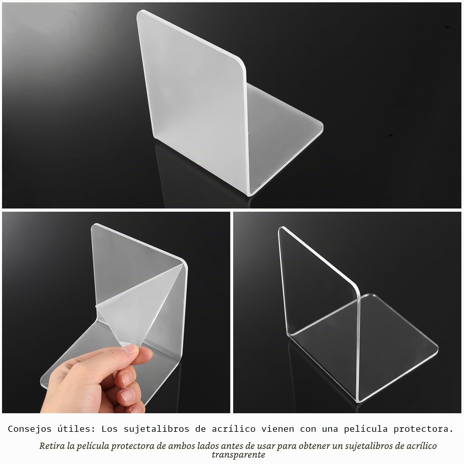 6 Pcs Sujetalibros de Acrílicos, Sujeta Libros Estanteria, Antideslizante Sujetalibros Estanteria Transparentes, Soporte Libros para Biblioteca Escuela Oficina Dormitorio Decoración de Escritorio