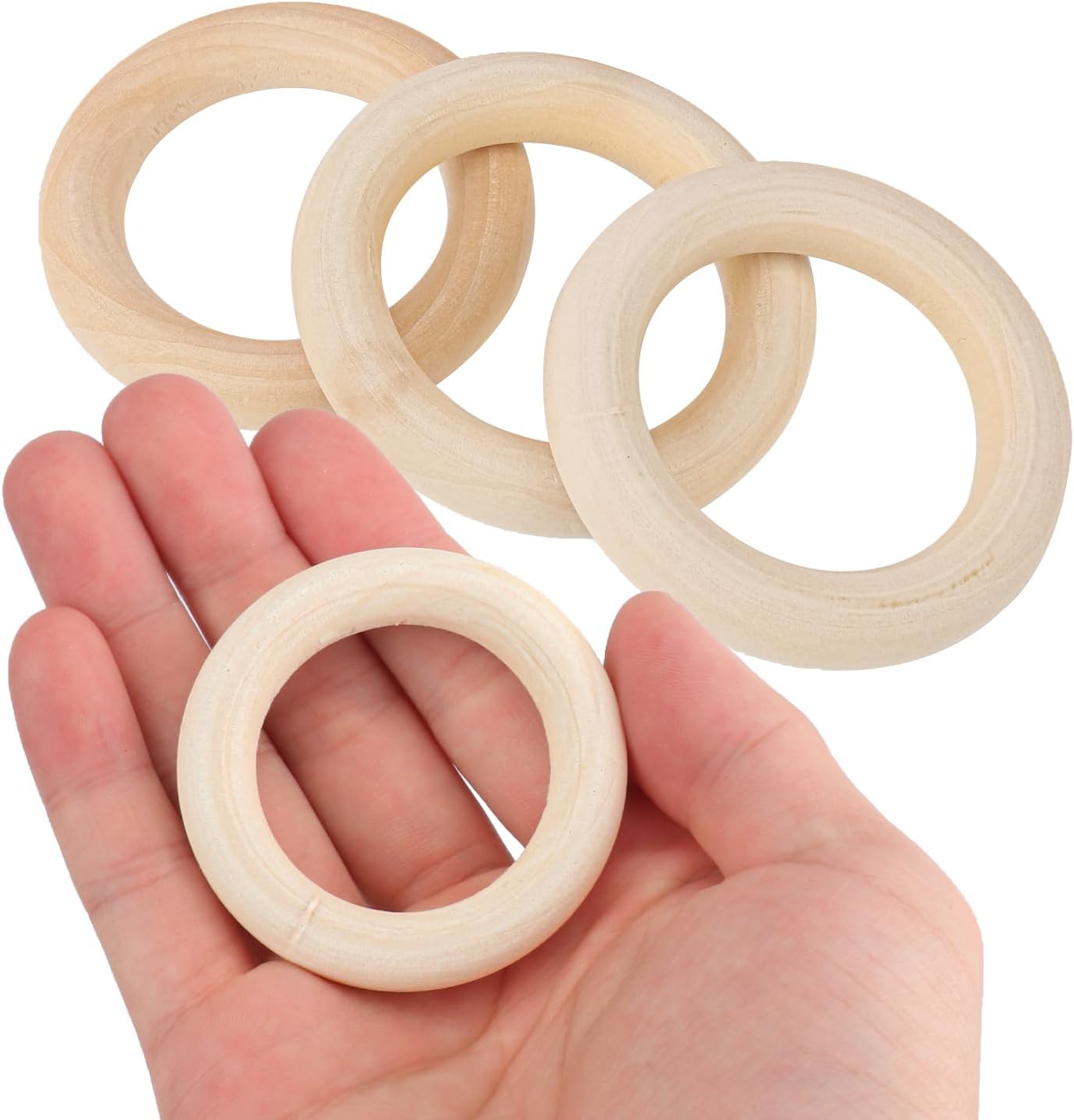 160 Pack 2.2 Inch Wooden Rings for Crafts, Unfinished Wood Rings, Macrame Wooden Rings for DIY Jewelry, Wind Chimes, Plant Hanging