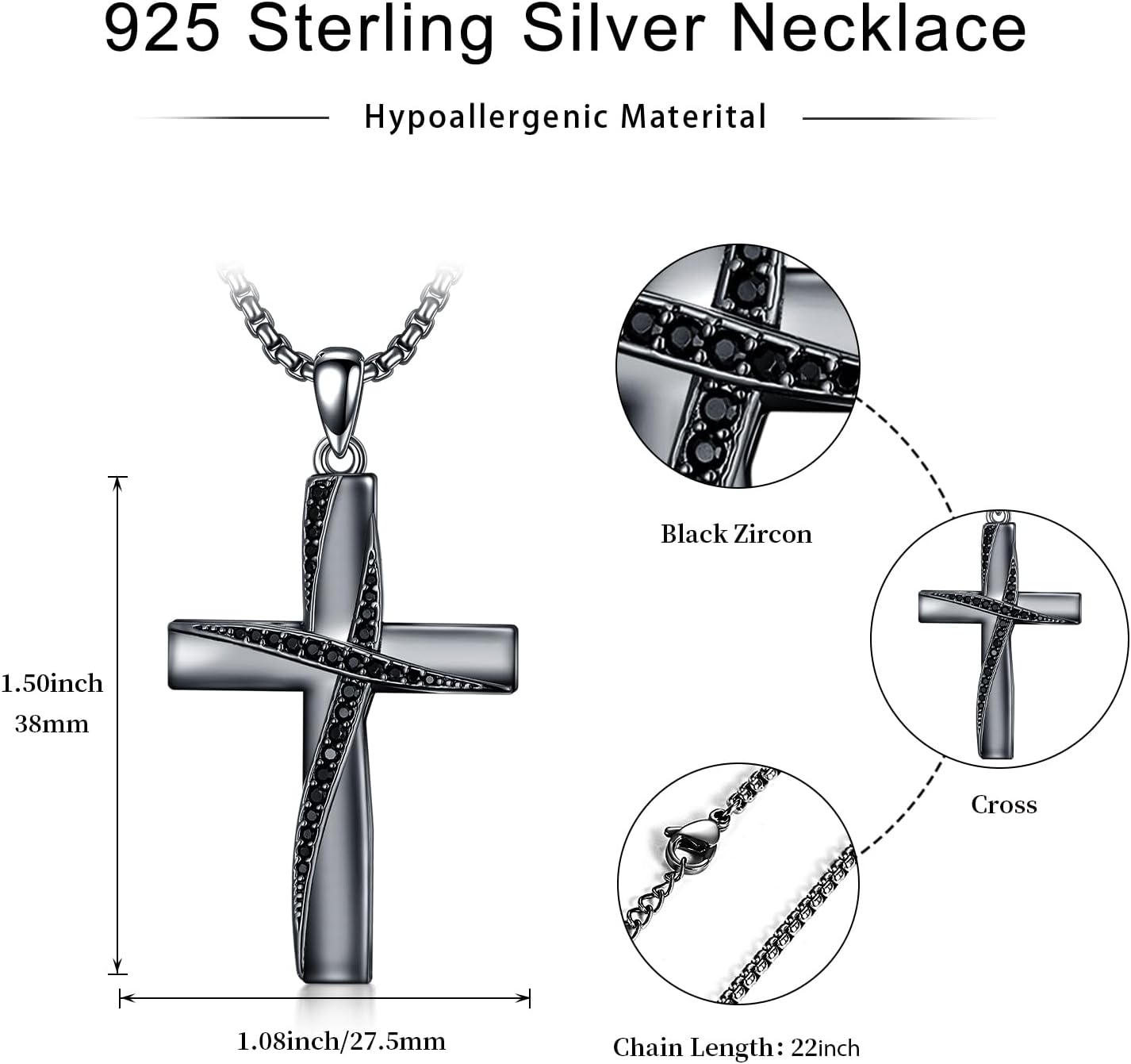 Gothic Cross/Crucifix/Celtic Cross/Virgin Mary/Heart/Flower Cross Necklace for Men Women 925 Sterling Silver Unisex Cross Pendant Christian Jewelry Christmas Gifts - Image 6