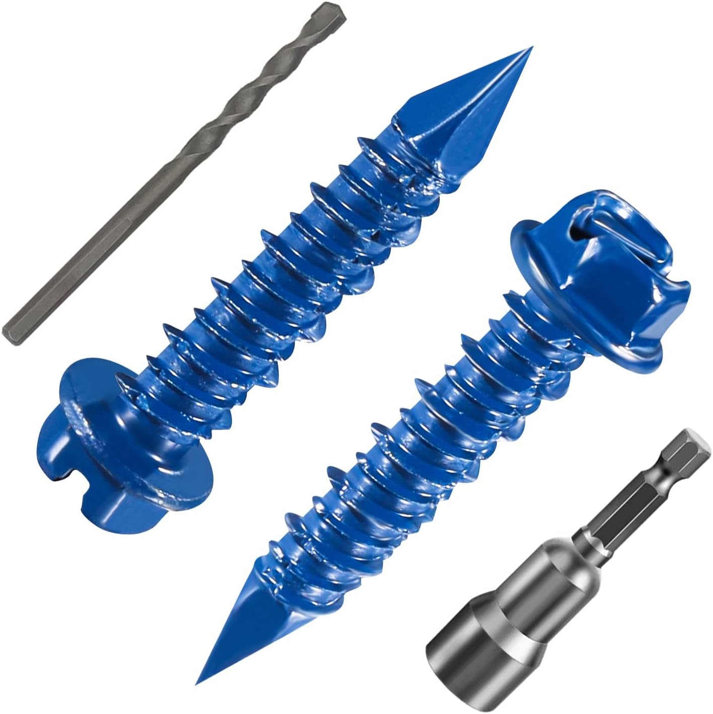 (30 PCS) 1/4 "* 1-1/4" Slotted hex Head Concrete Screw Anchor Blue hex Head, Used for anchoring Masonry, Blocks, or Brick Plaster