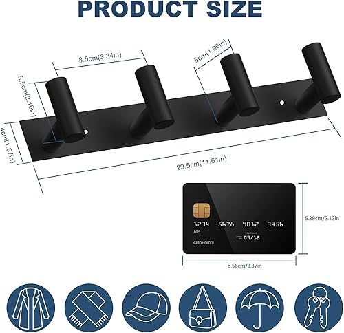 Vista 31 de VAEHOLD - Ganchos de pared para colgar abrigos, perchero con 6 ganchos dobles para colgar toallas, sombreros, batas, bolsas y llaves, para baño