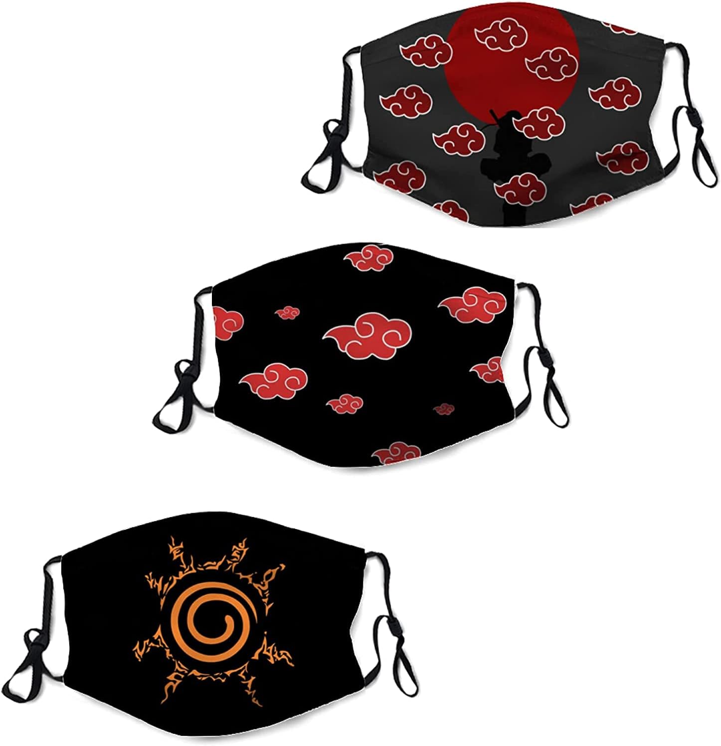 3Pcs Face Cover with 6 Filters Anime Windproof Dustproof Mouth Cover Adjustable Reusable Balaclava Mask for Unisex Adult