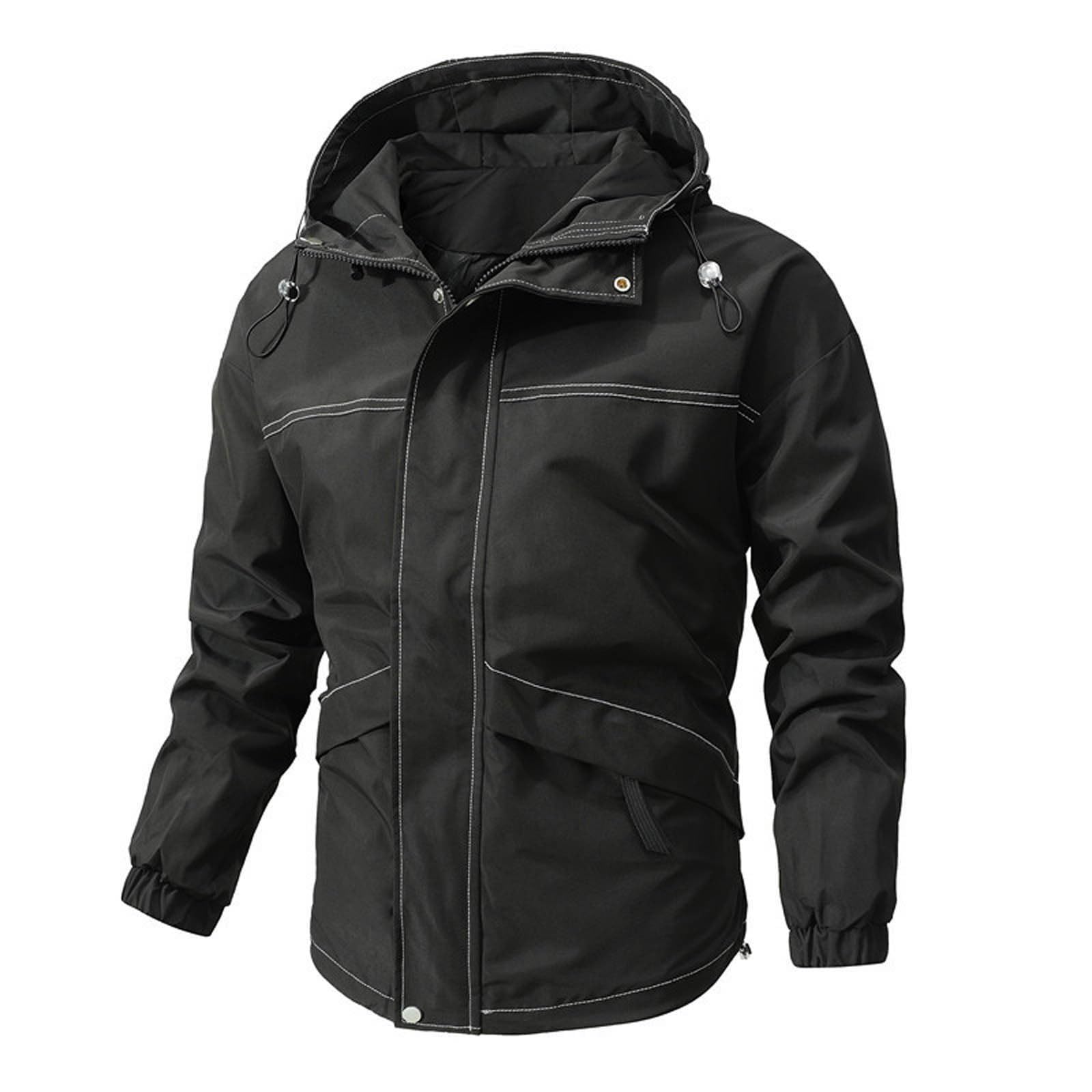 Darringls Veste de pluie fine, respirante, pour homme, avec fermeture éclair, à capuche, légère, coupe-vent, veste de pluie de vélo, veste d'automne, veste météo, combinaison de pluie réutilisable