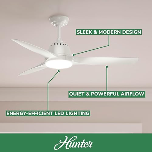 Miniatura 2 de Casablanca Fan Company 59284 Ventilador de techo Wisp de 52 pulgadas con luz con control remoto de mano, grande, acabado blanco fresco