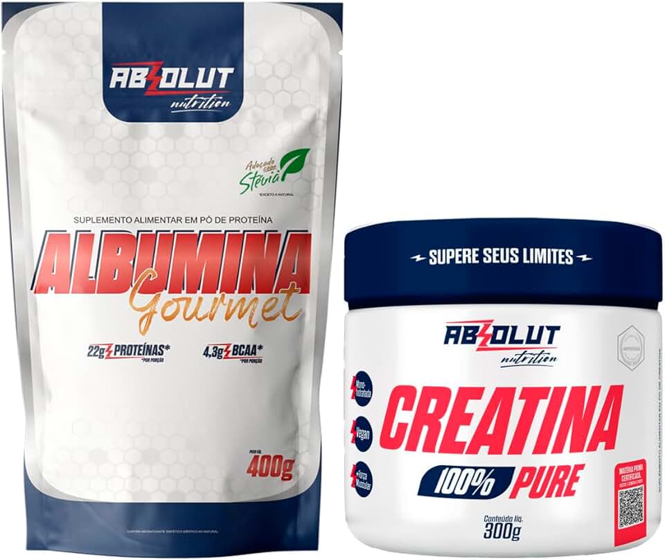 Kit Albumina Gourmet 400g com Stévia 22g Proteínas + Creatina 100% Pura 300G (Sorvete de Baunilha)