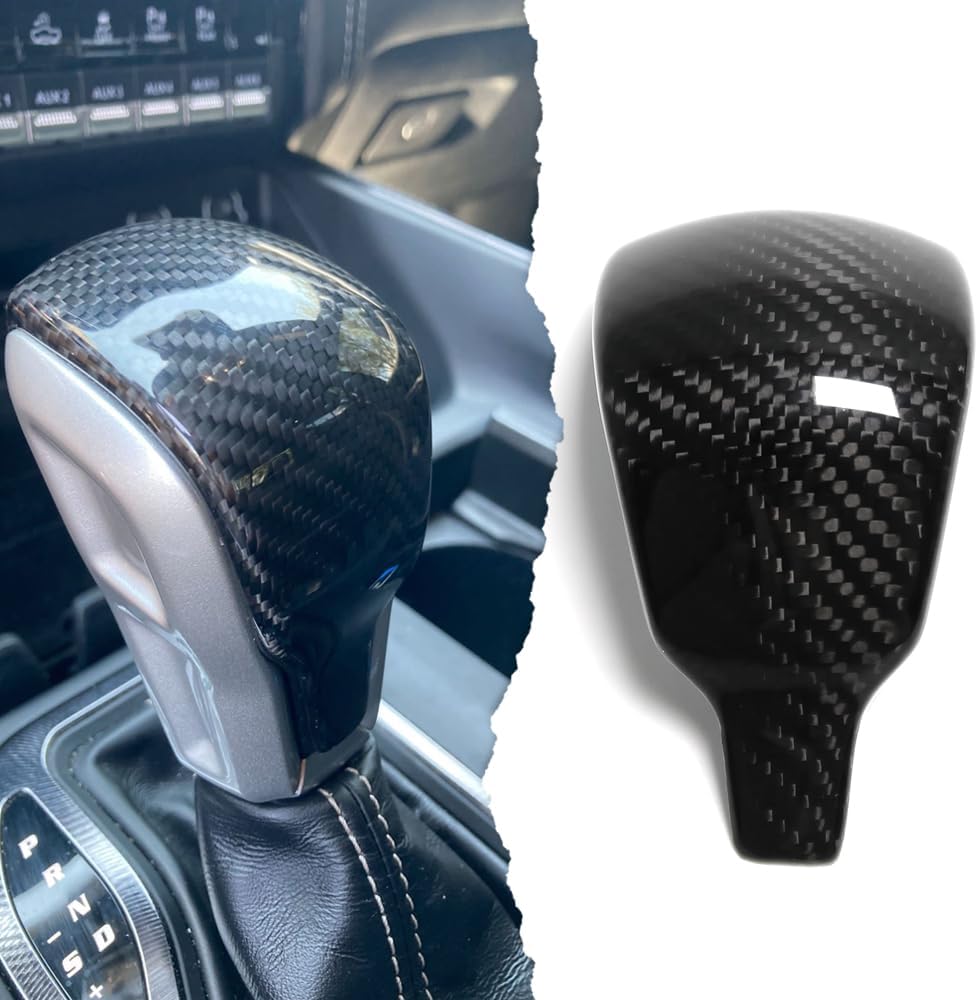 Car Center Console Water Cup Panel Cover for Dodge Ram 1500 TRX 2019 2020 2021 2022 2023, Genuine Carbon Fiber Interior Cup Holder Trim (Gear Shift Knob Cover)