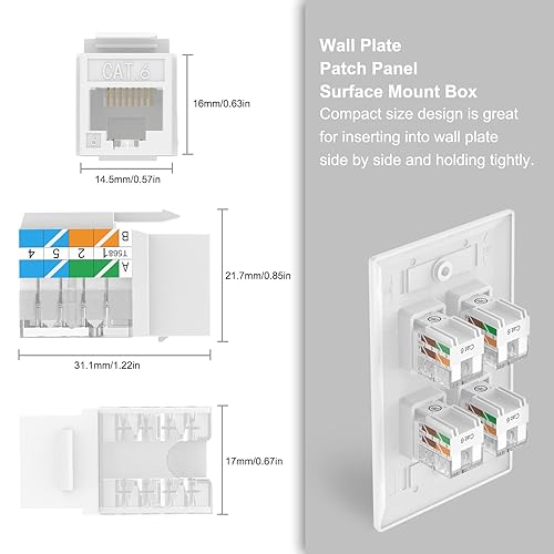 Miniatura 37 de VCELINK RJ45 Cat6 Keystone Jacks Slim Profile UL Listed 10-Pack, 90 grados Ethernet Punch Down Keystone Jack Adapter en verde