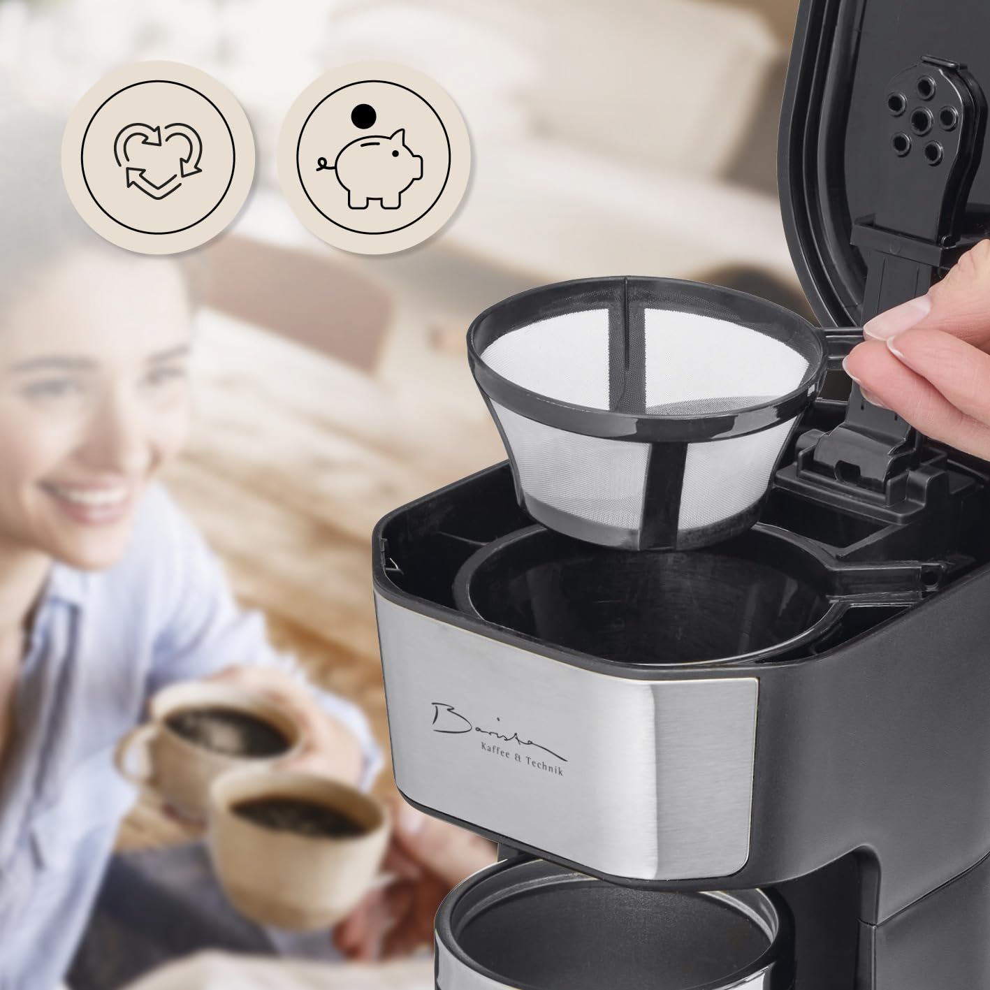 Barista Single ekspres do kawy na wynos, 450 W, kompaktowy ekspres przelewowy z kubkiem termicznym, mały, przenośny ekspres do kawy na wynos, w zestawie kubek termiczny i nylonowy filtr permanentny