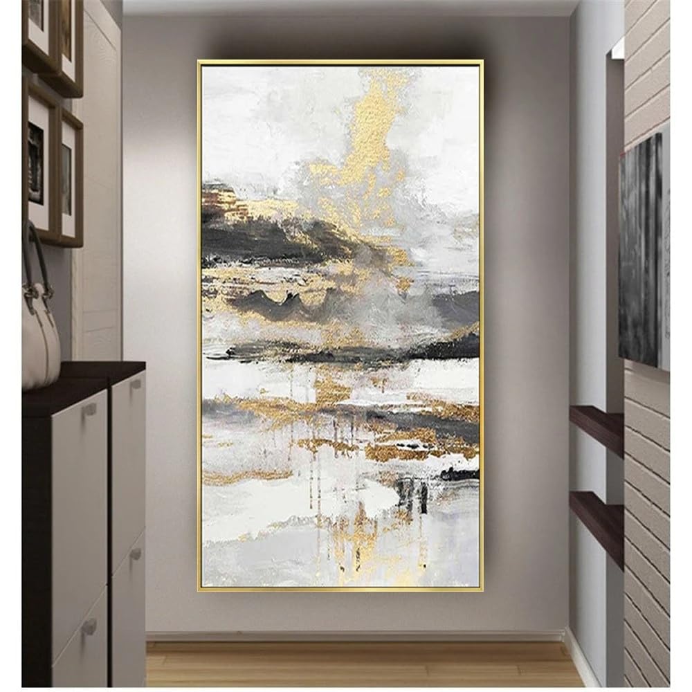 LMYSXAOZ Gold Foil Landscape Wall Art Picture Grey Canvas Paint On Modern Oil Painting Home Bedroom Office Interior Decoration(55X110cm)