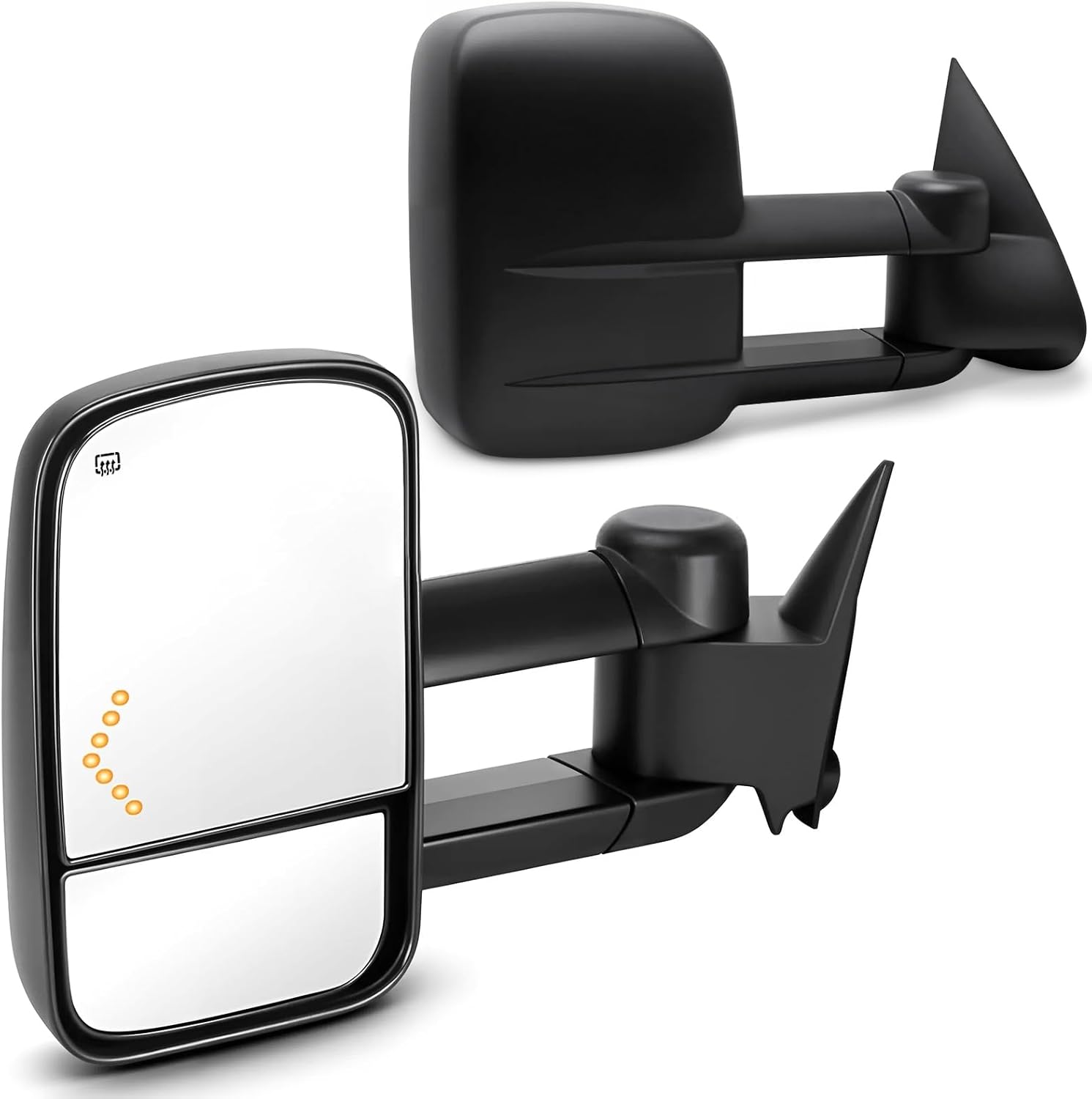 PZ Towing Mirrors Compatible with 2003-2007 Chevy Silverado for GMC Sierra 1500 2500 HD 3500 Power Heated Arrow Turn Signal Light Manual Folding Driver Passenger Black Pair Set