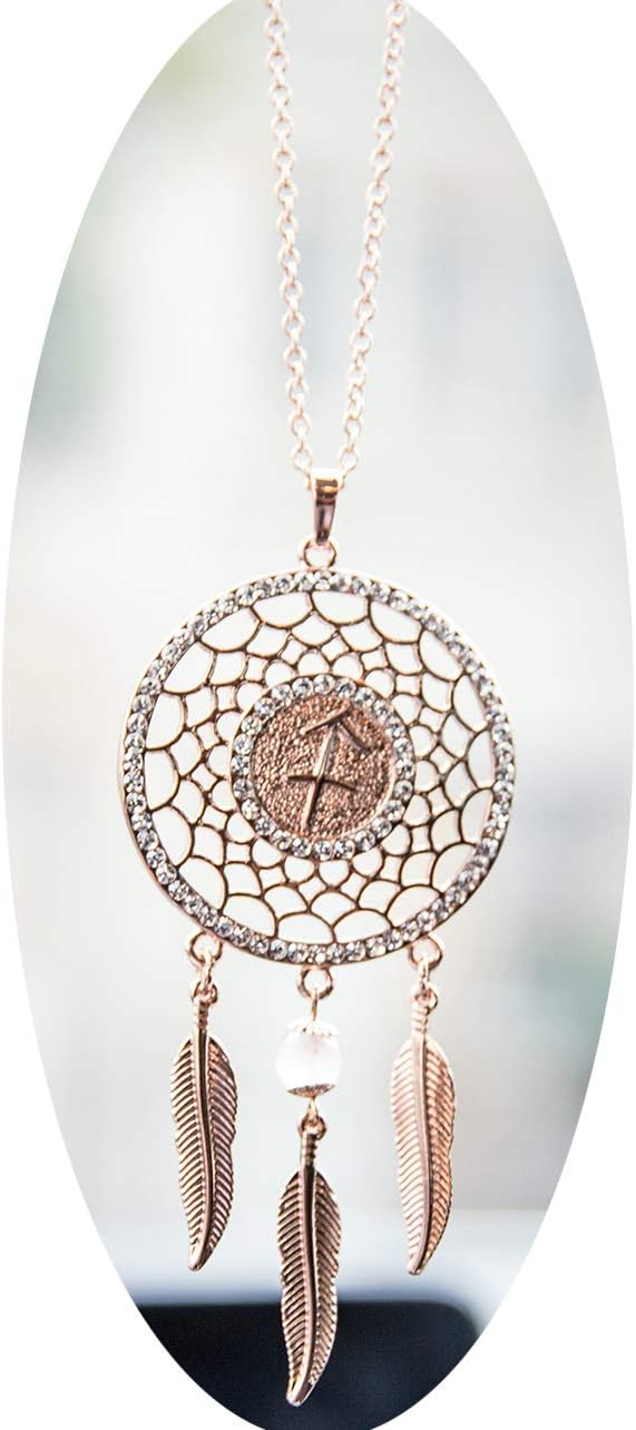 Mini Zodiac Sign Dream Catcher Car Charm Rear View Mirror Accessories, Boltz Boho Dangling Feather Tassel Bead Pendant Constellation Ornament Wall Hanging Home Decoration (1, Sagittarius)