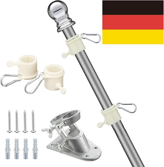 NQ Fahnenmast-Set 1,8m Edelstahl - Wandmontage Für Garten & Terrasse