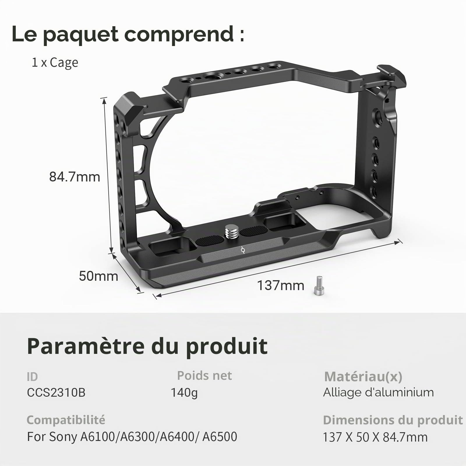 SMALLRIG Camera Cage pour Sony A6100 / A6300 / A6400 / A6500 - CCS2310B