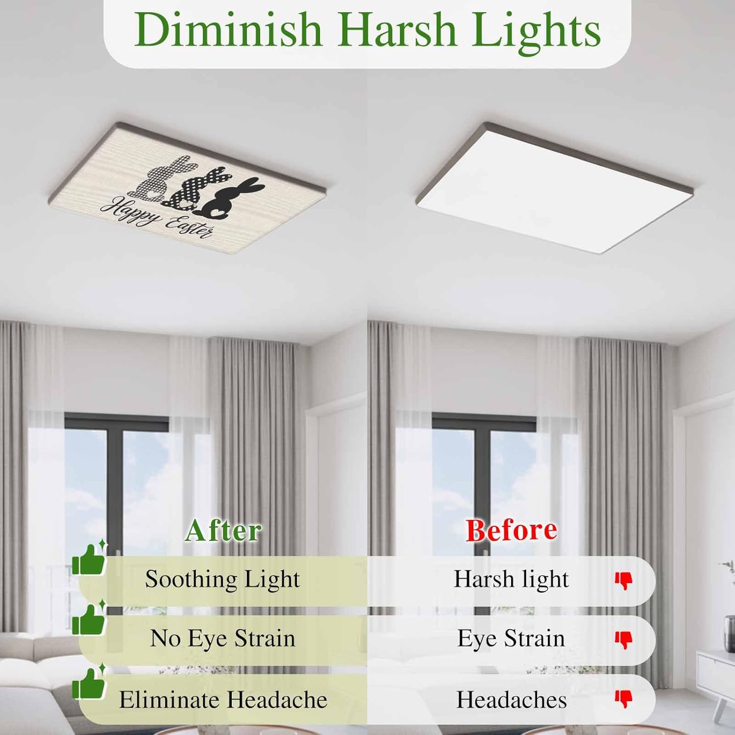 2x4 ft Fluorescent Light Cover for Ceiling Easter Rabbit Linen Texture Magnetic Light Filters, Buffalo Plaid Polka Dot Bunny Ceiling Lampshades for Home School Office 4Pcs