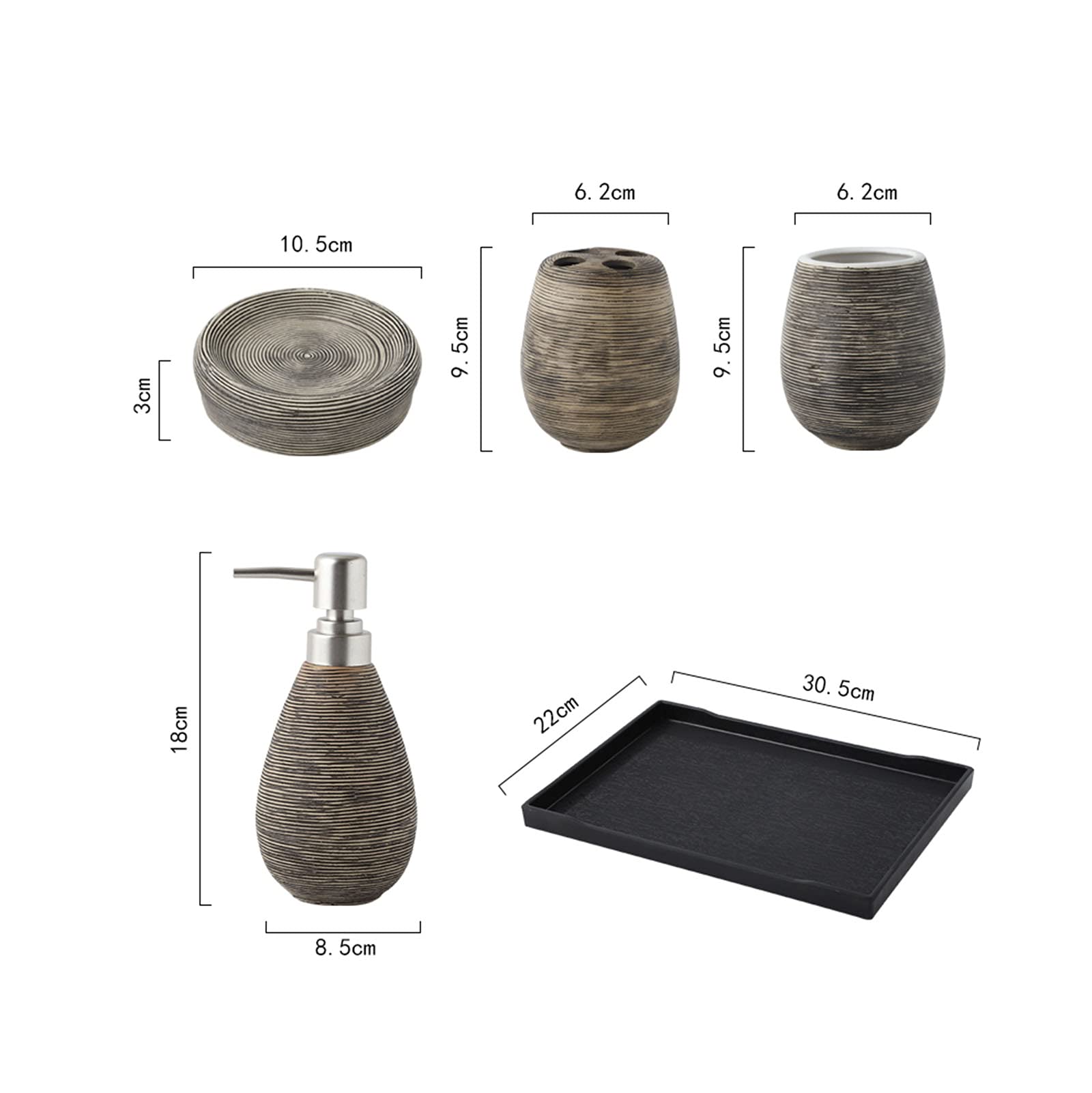 Bad Accessoire Set 6-Teilig Keramik Design,Badezimmer Deko Set Badezimmer Seifenspender Zahnpflege Zubehör Set Bad-Zubehör Geschenk,Beige