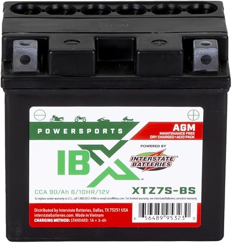Interstate Batteries YTZ7S-BS - Batería de 12 V 6 Ah Powersports 90CCA AGM, repuesto recargable para Honda, Kawasaki, Yamaha, motocicletas,