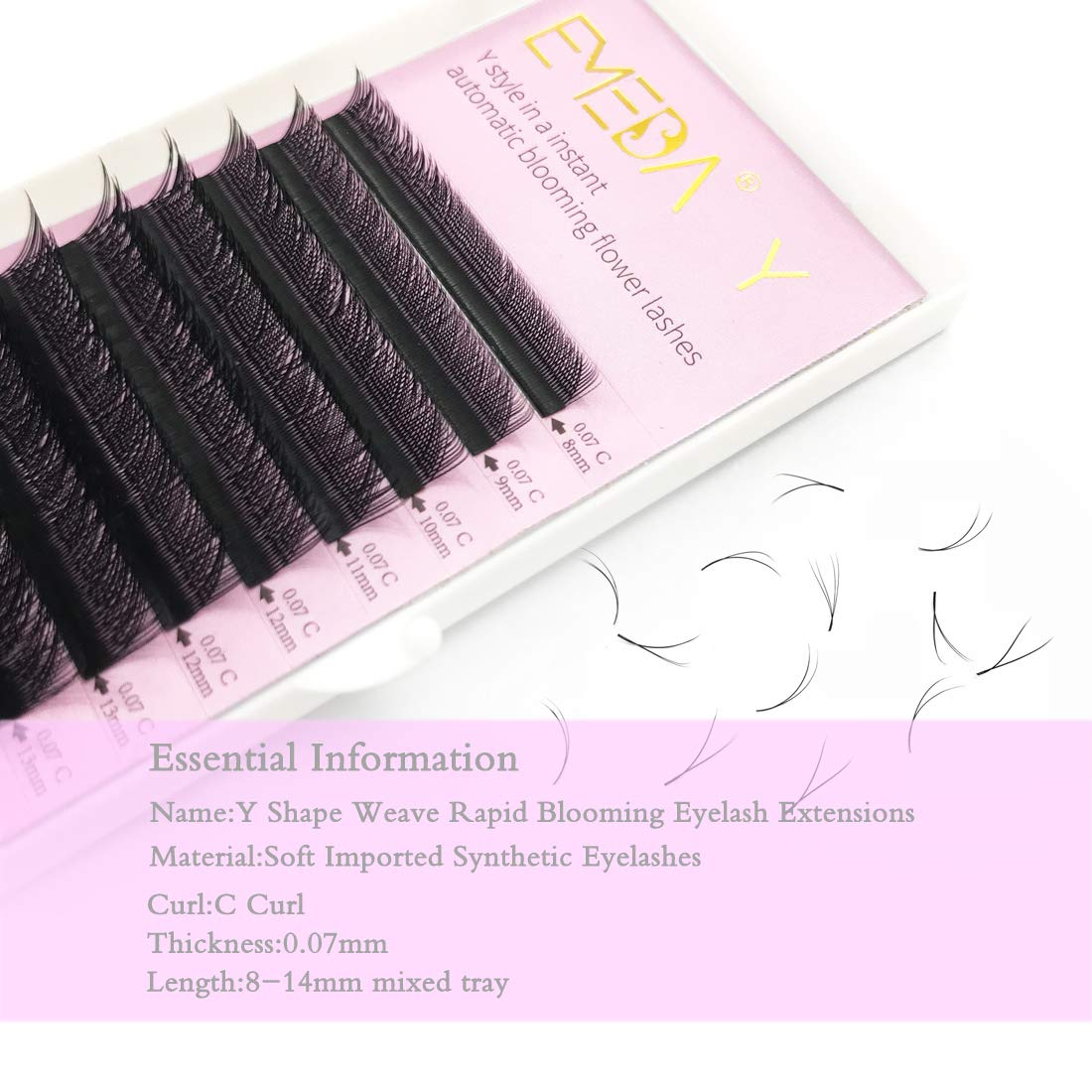 Y Lash Extensions D Curl .05mm 9mm Mix Tray Premade Volume 2D Fans Eyelash Extension .05 Mix YY Type Wispies Soft Eye Lashes Supplies by EMEDA （0.05 D 8-14mm）