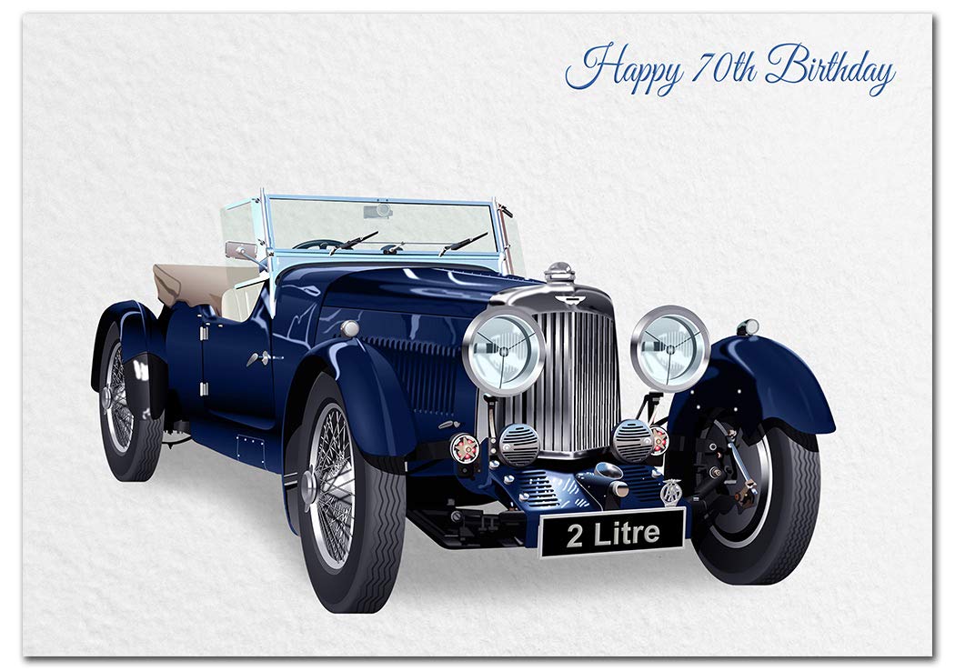 Extra Large 70th Birthday Card for Men - XL Big thick A4 size - Special Age Year - Cool Classic Vintage Sports Car Art - Traditional Greeting Him Male - Huge Happy Wishes - UK Eco-Friendly — image 1