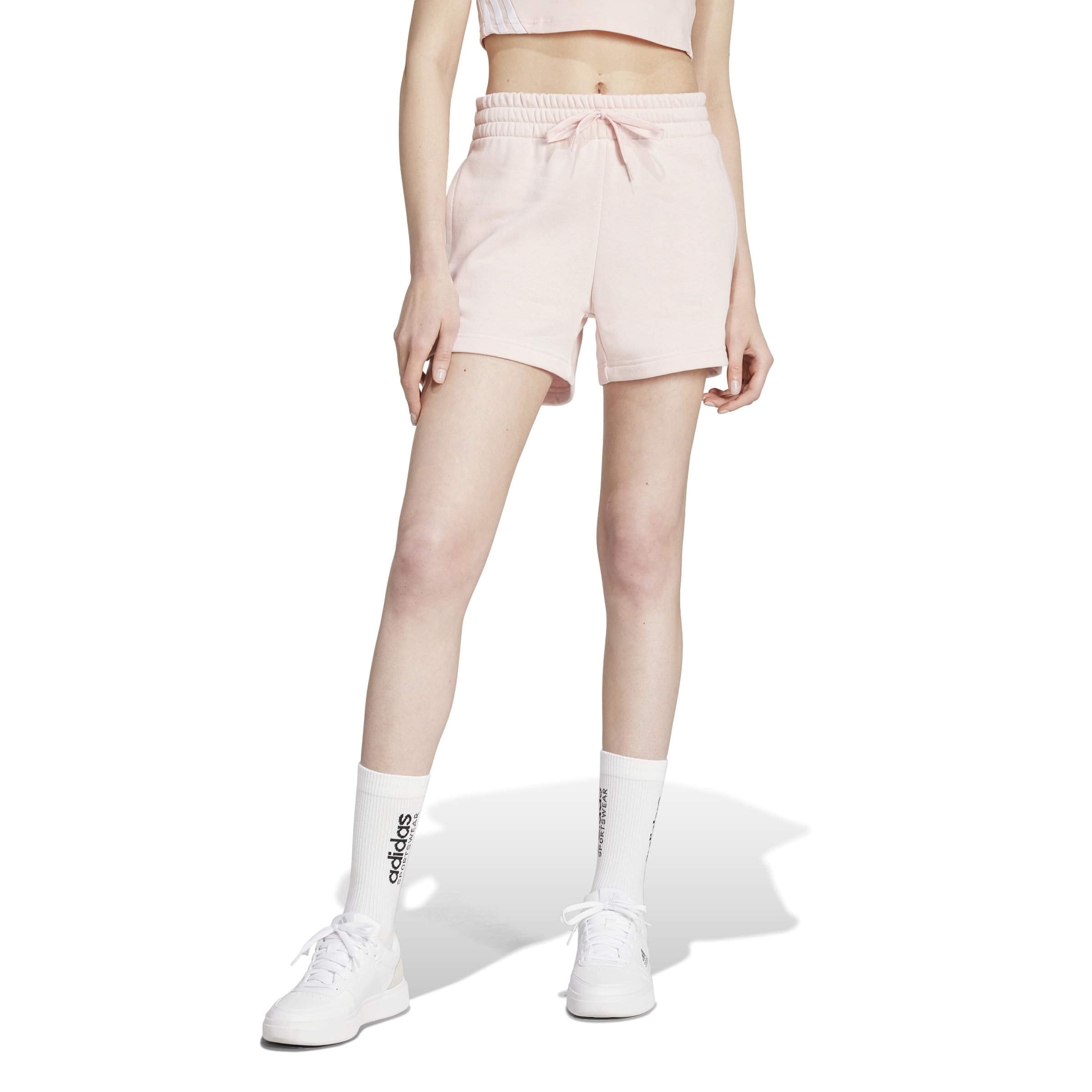 adidas Women's Essentials Small Logo Fleece Shorts, Sandy Pink, XS
