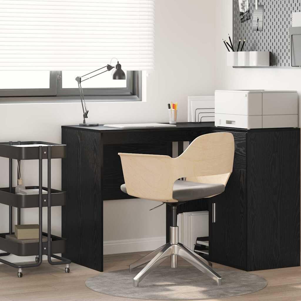 Scrivania con mensola, colore nero, effetto rovere, 102 x 50 x 75 cm, moderna scrivania per computer per casa, ufficio, robusto materiale in legno con spazio di archiviazione