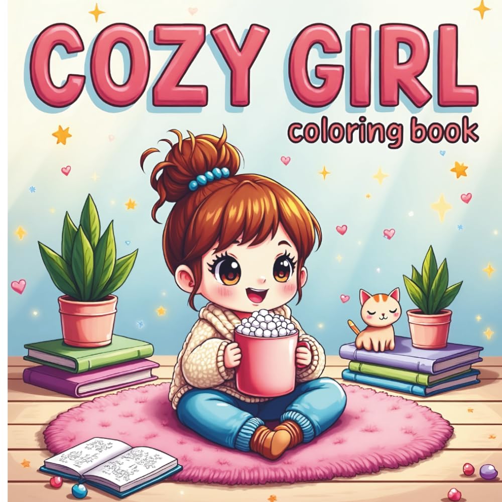 Cozy Girl Coloring Book: Bold & Easy Hygge Designs for Relaxation: 50 Simple, Cute Illustrations with Thick Lines for Adults and Teens