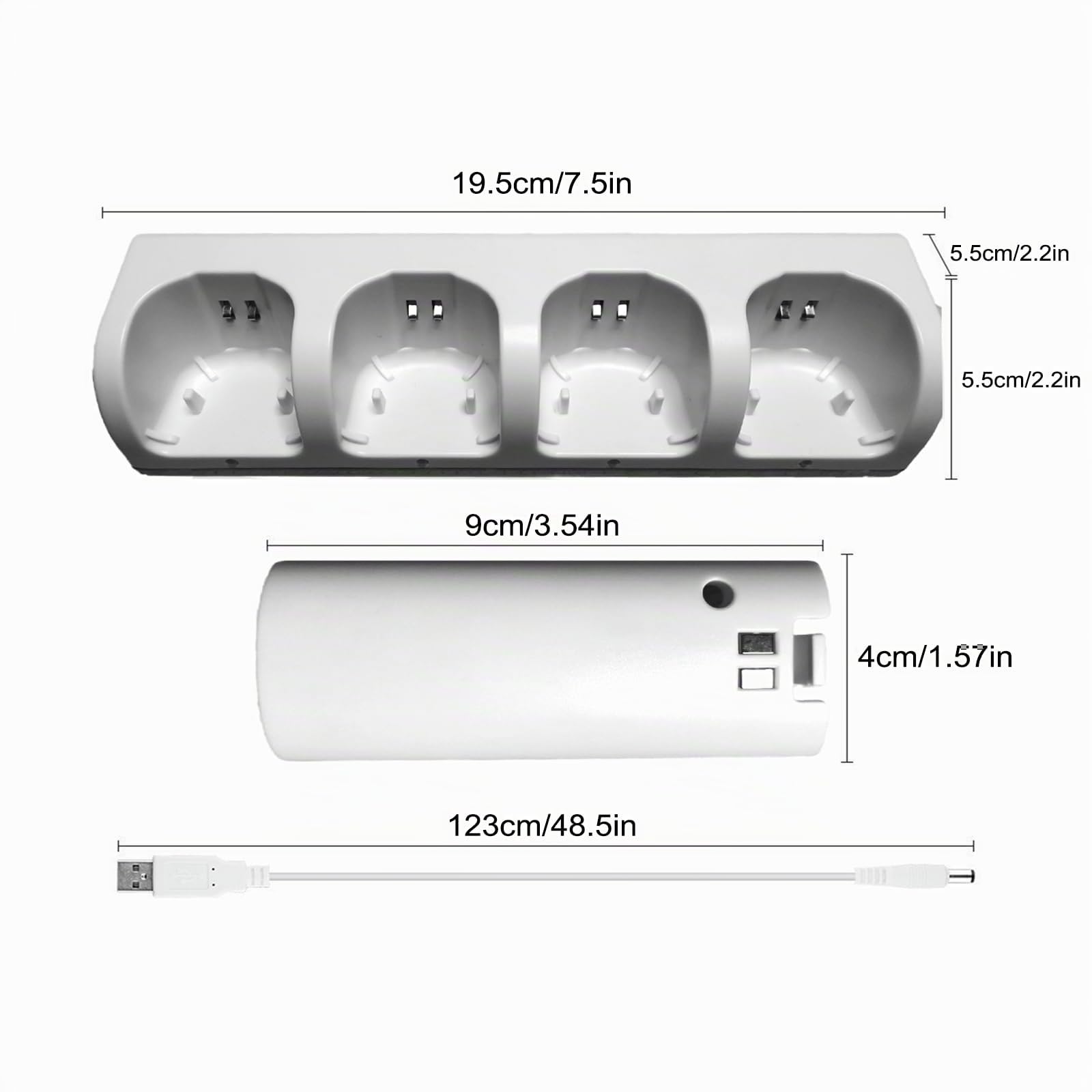 Estación de carga para Wii, 4 en 1 mando estación de carga con indicadores LED 4 piezas 2800mAh batería recargable paquete para mando Wii