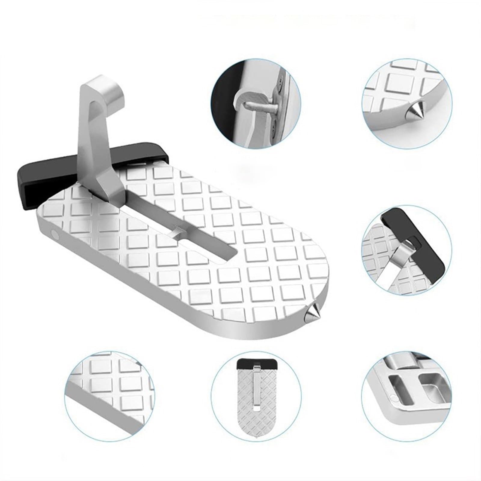 pedał nogi Uniwersalny, składany, wielofunkcyjny aluminiowy młotek bezpieczeństwa do drzwi samochodowych, podtrzymuje obie stopy(Slivery 2pcs)