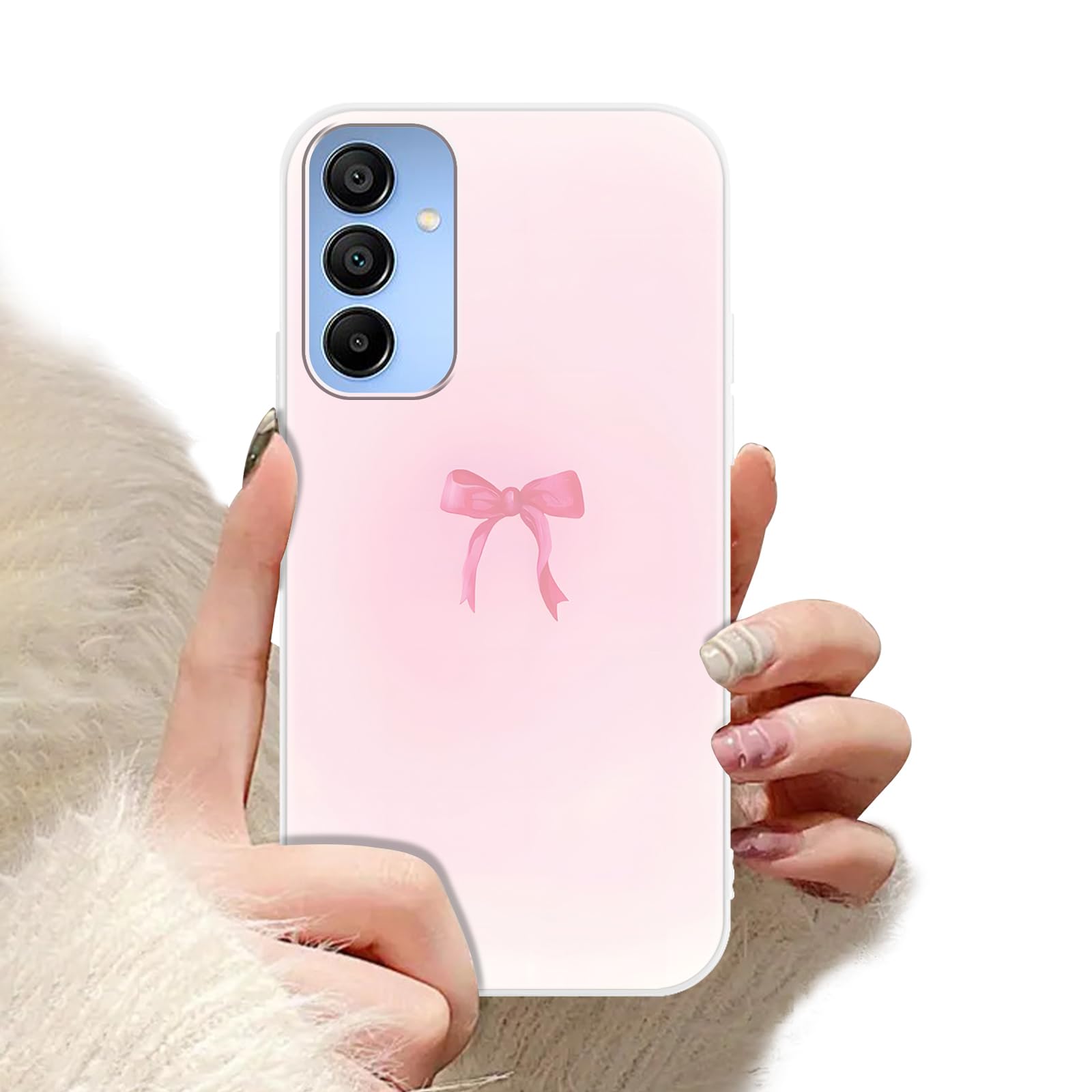 Zrutru Cute Aesthetic Pink Bow Phone Case for Samsung Galaxy A15 5G Case Stylish Pink Ribbons Bow Pattern for Woman Girl Soft Silicone Shockproof