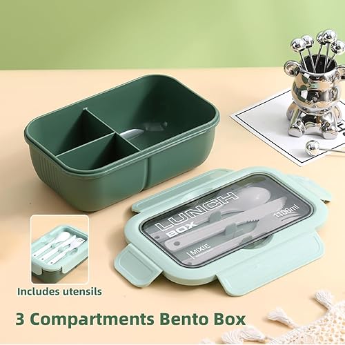Miniatura 2 de Lonchera Bento, caja Bento de 3 departamentos de 37.2 fl oz, lonchera para adultosadolescentesniñosregreso a la escuela, contenedor de almuerzo con
