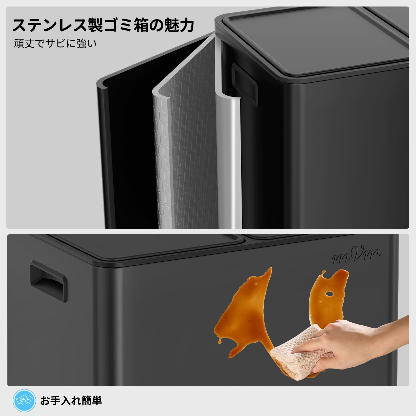 Amazon｜mVm ゴミ箱 40L 横型2分別 2×20L ダストボックス ペダル式 蓋