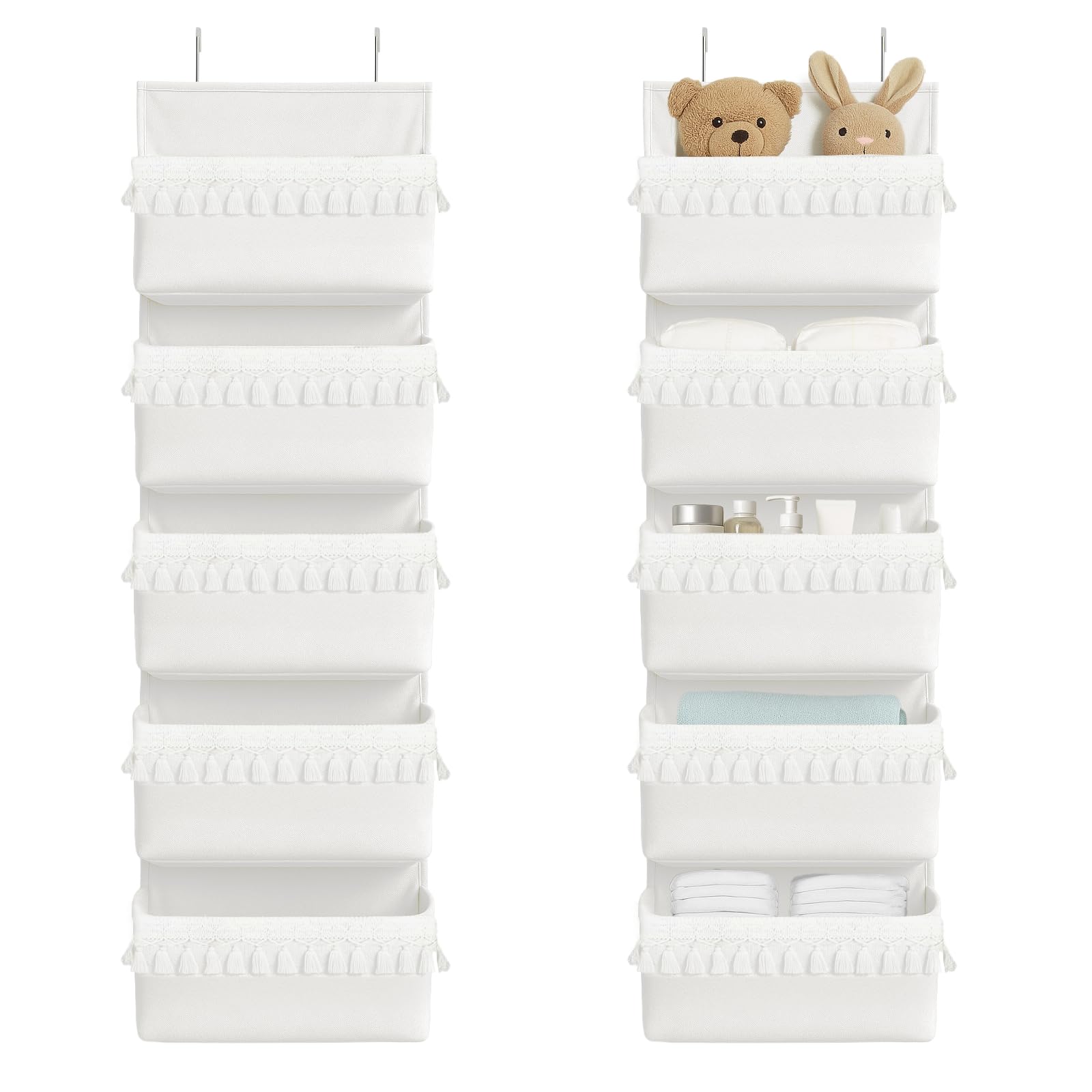 Over The Door Organizer Hanging, 5 Pockets Boho Nursery Decor Over Door Storage Hanging Storage Organizer Behind The Door Storage With Tassels Decoration For Bedroom Bathroom Apartments Dorm Toys