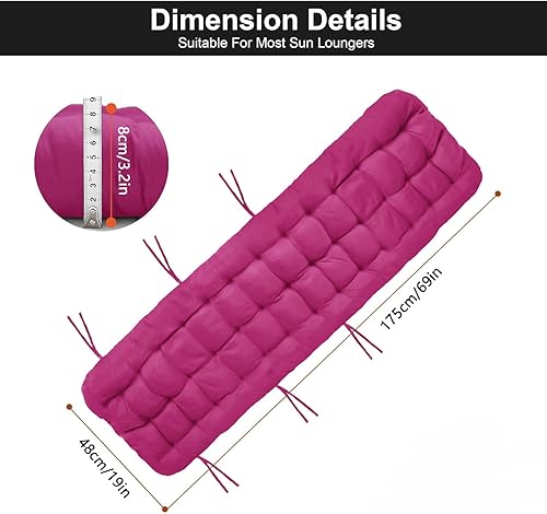 Miniatura 3 de FEQOQO Cojín para silla de salón, cojín de banco largo para muebles de interior y exterior (69 x 19 pulgadas, rojo rosa)