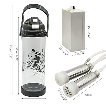 Cow Milking Machine 3L Pulsating Vacuum Electric Suction Pump, Portable Squeezer with 2 Nipple Cups